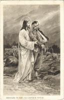 1914 Provazej te buh, na cestách tvych / WWI Austro-Hungarian K.u.K. military art postcard, Jesus with injured soldier. G.G.W. II. Nr. 6. (EK)