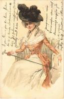1901 Lady art postcard. Meissner & Buch Künstler-Postkarten Serie 1082. Frohe Tage litho