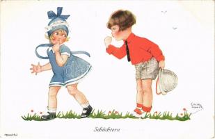 Schüchtern / Bashful. Children art postcard. No. 617. s: Chicky Spark