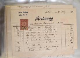 cca 1860-1900 Közel 90 db fejléces osztrák számla, nyugta, okmánybélyeggel, lefűzve gyűjtemény szerű...