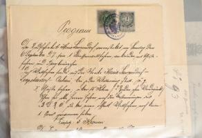 cca 1860-1900 Közel 90 db fejléces osztrák számla, nyugta, okmánybélyeggel, lefűzve gyűjtemény szerű...