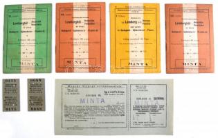 cca 1905-1936 Vasúti jegy és jegyfüzet minták, vasúti menetjegyek, összesen 7 db
