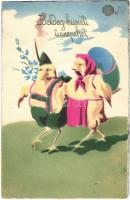 1932 Boldog Húsvéti Ünnepeket / Easter greeting art postcard with chicken and egg (EK)