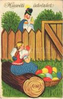 1942 Húsvéti üdvözlet / Easter greeting art postcard, Hungarian folklore (EK)