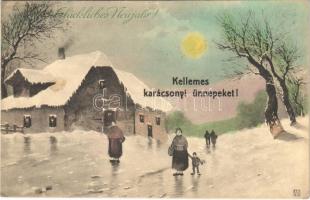 1929 Glückliches Neujahr! / Kellemes karácsonyi ünnepeket! / Christmas and New Year greeting art pos...