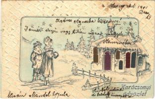 1901 Karácsonyi üdvözlet / Christmas greeting art postcard, winter. Emb. litho (EK)