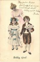 1905 Boldog Újévet! / New Year greeting art postcard, children. M. Munk Vienne Nr. 159.