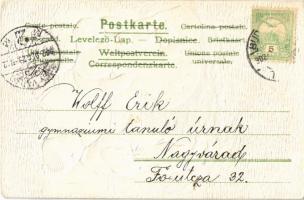 1902 Boldog Újévet! / New Year greeting art postcard, snowman (snowlady) with child. ERIKA No. 826. ...