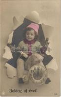 1911 Boldog Újévet! / New Year greeting card, child with champagne and pig (fl)