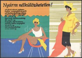 Villamosplakát: Nyárra nélkülözhetetlen! Női sort, halásznadrág, ruhanemű, Terv Nyomda, 33,5x24 cm