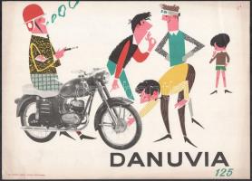 Villamosplakát: Danuvia 125 motorkerékpár, motor, cigaretta, 33,5x24 cm