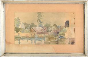 Mednyánszky jelzéssel: Malom mellett. Akvarell, papír. 17x31 cm Üvegezett keretben