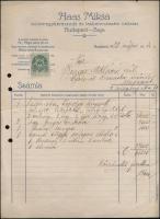 1920 Haas Miksa bútornagykereskedő és lakberendezési vállalat Budapest-Baja, fejléces számla 10 fillér okmánybélyeggel, hajtásnyommal, kisebb szakadásokkal, lap bal szélén lyukasztva