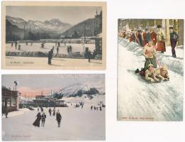 Saint Moritz - 7 db régi téli sport motívum képeslap / 7 pre-1945 winter sport motive postcards