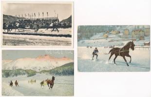 5 db RÉGI téli sport motívum képeslap: lovas és szarvas síelők / 5 pre-1945 winter sport motive postcards: horse and deer skiing