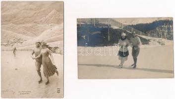 9 db RÉGI téli sport motívum képeslap: korcsolya / 9 pre-1945 winter sport motive postcards: ice skating