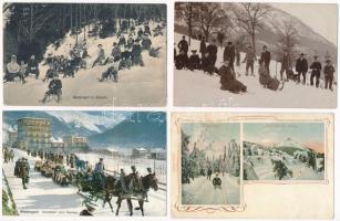 16 db RÉGI téli sport motívum képeslap: szánkó, köztük egy 1889-es nagyon korai lap (Gruss von der n...