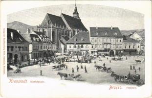 Brassó, Kronstadt, Brasov; Főpiac, J.L. & A. Hesshaimer üzlete / market, shops. Wilh. Hiemisch