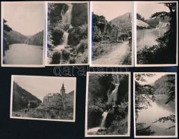 1940 össz. 7 db Lillafüredet ábrázoló felvétel (Palotaszálló, Hámori-tó, vízesés stb.), hátoldalán datált vintage fotó, 5,5x8,5 cm