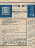 cca 1930-35 Gör-hő gordíthető radiátor és kályha, gyártja Gleichmann Ignác Csavarátugyár Rt., illusztrált reklám szórólap, hajtásnyommal, 29,5x22,5 cm