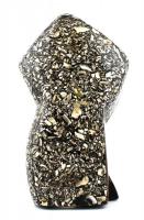 Art deco stílusú stilizált orozlán szobor, fa, gyöngyház berkással, jelzés nélkül, kopásnyomokkal, m...