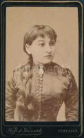 cca 1883 Temesvár, Hefs és Kossak fényképészek műtermében készült keményhátú vintage fotó, 10,7x6,5 cm
