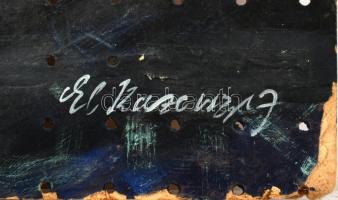 El Kazovszkij nyomán: Holdtölte. Vegyes technika, kollázs, farost (lyukas). Sérült. 82,5x60 cm