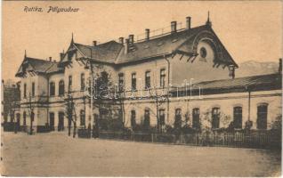 Ruttka, Vrútky; pályaudvar, vasútállomás. Vasúti levelezőlapárusítás 14. 1918. / railway station (EK)