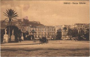 1912 Napoli, Naples; Piazza Vittoria / square, street view, horse-drawn carriage (fa)