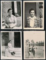 1948 Kinszki Imréné különböző helyszíneken, vélhetően Kinszki Judit felvételei, feliratozva, 4 db vintage fotó, 6x4,5 cm