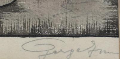 Gergely Imre (1868-1957): Tabán, Kőműves lépcső. Tus, papír, jelzett. Lapon néhány kisebb folttal. Ü...