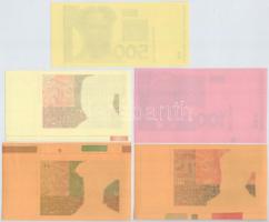 Horvátország 1993. 5K + 20K + 50K + 200K + 500K + 1000K, mind előlapi színpróba + 200K + 500K + 1000...