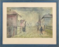 Vajda Ferenc (1892-?): Sétálók, 1948. Akvarell, papír, jelzett. Üvegezett, kissé kopott fa keretben. 28,5x41,5 cm