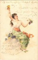 1899 Automone / Autumn. Lady art postcard. A. Sockl Vienne I. Serie III. No. 19. litho (EK)