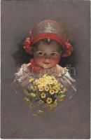 1920 Child with flowers