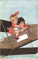 1922 Machen wirs den Schwalben nach / Let us fly like the swallows. Children in aeroplane art postcard. No. 637. s: Chicky Spark (EB)
