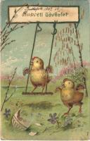 1907 Húsvéti üdvözlet / Easter greeting art postcard, chicken. Emb. litho (EK)