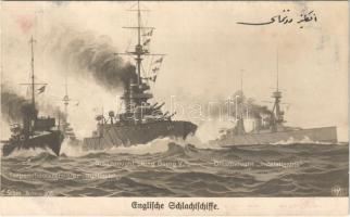 Englische Schlachtschiffe. Torpedobootszerstörer Bullfinch, Dreadnought King Georg V, Dreadnought Indefatigable / Royal Navy battleships. C. Schön (fl)