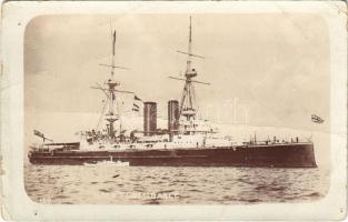 HMS Formidable, Royal Navy pre-dreadnought battleship. photo (pinholes)