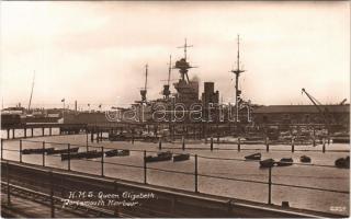 1928 Portsmouth Harbour, HMS Queen Elizabeth, Royal Navy dreadnought battleship