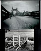Budapest, a régi és az új Erzsébet híd, mindkettőn villamos, 2 db fotó, az egyik mai nagyítás, 13x18 cm és 18x24 cm