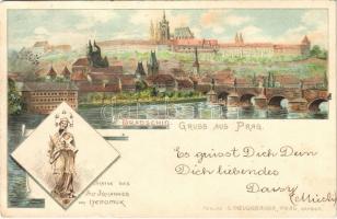 1900 Praha, Prag; Hradschin, Statue des Sct. Johannes von Nepomuk / castle, statue. G. Neugebauer Art Nouveau, litho