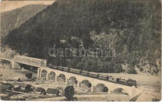 1907 Vöröstoronyi-szoros, Roterturmpass, Pasul Turnu Rosu; vasúti híd, vonat, gőzmozdony, határ. Karl Graef kiadása / railway bridge, train, locomotive, border / Landesgrenze (fl)