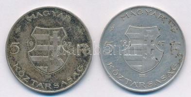 1947. 5Ft Ag "Kossuth" (2x) T:2-,3 patina
Adamo F8.1