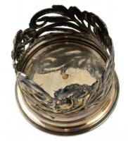 2 db Argentor szecessziós ezüstözött alpakka kínáló vagy váza tartó, florális dekorral, üvegbetét né...