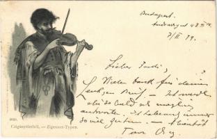 1899 (Vorläufer) Cigányéletből. Rigler részv. társ. / Zigeuner Typen / Gypsy violinist, folklore. litho