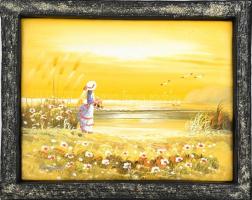 R. Thomson jelzéssel: Hölgy a vízparton. Olaj, vászon. Dekoratív keretben. 31,5x41,5 cm,