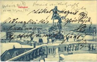 1907 Budapest I. Királyi vár, Savoyai Jenő herceg szobor. Hátoldalon sorsjegy a Klotild Szegény gyermekpoliklinika javára