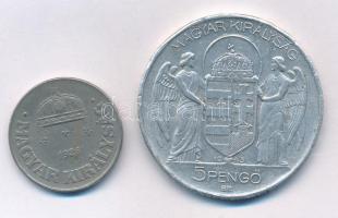 1926. 50f Cu-Ni + 1943. 5P Al "Horthy 75. születésnapjára" T:2-,3 ph.
Adamo P5, P8.3