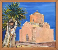 Balikó Ferenc (?-): Mediterrán hangulat. Olaj, farost, hátoldalán a művész pecsétjével jelzett, fa keretben, 50×60 cm